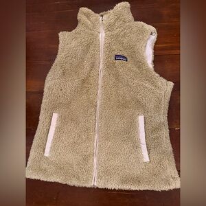 Patagonia Beige Sherpa Fleece Vest with Multi-Color Logo